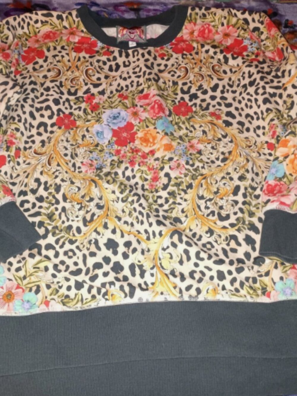 sz M Johnny Was Hi Lo Animal Print Sweatshirt tunic top